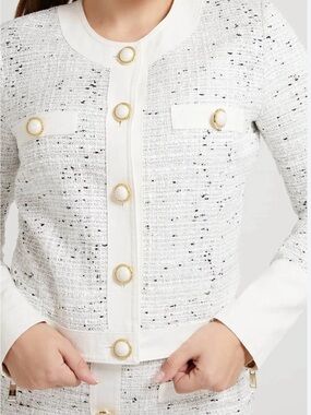 Guess White Tweed Jacket with Gold Accent Buttons